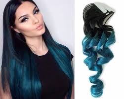 10 Aqua Teal Blue Ombre Tape In Hair Extensions With Dark Root Color These Tape In Human Hair Extensions Human Hair Extensions Long Hair Extensions Model Hair