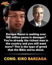 YOU'RE ALREADY THE RICHEST MAN IN THE COUNTRY AND YOU STILL WANT MORE? THIS  IS THE TYPE OF GREED THAT THE BIBLE WARNS ABOUT.' Congressman Kiko Barzaga  reacts to Enrique Razon seeking