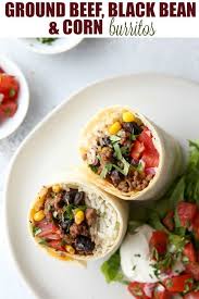 Ground Beef Black Bean And Corn Burritos Completely Delicious Recipe Healthy Ground Beef Ground Beef Burritos Recipe