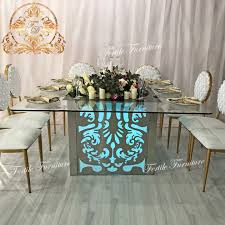 Wedding Restaurant Used Square Shape Glass Top Stainless Steel Dining Tables With Led Light View Dining Tables With Led Light Fertile Furniture Product Detail Dining Table Stainless Steel Dining Table Glass