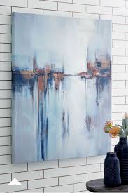 Braylin Multi Wall Art From Ashley Furniture Abstract Design In Shades Of Blue Brown And Rust Gallery Wrapped Canvas W Mosaic Frame Wall Art Accent Mirrors