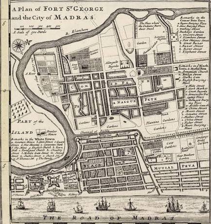 Do features from 1732 Fort St George and Madras map still exist?