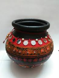 Earthen Pot Painted And Decorated With Mirrors Mirror Decor Decorative Painting Decor