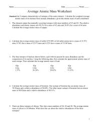 The unified atomic mass unit (also known as amu , symbol: 31 Calculating Average Atomic Mass Worksheet Answers Worksheet Resource Plans