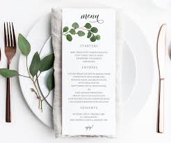 Wedding Menu Template Eucalyptus Leaves 4 X 9 25 Templett Tall Download Pdf Printable Wedding Menu Printable Wedding Menu Cards Wedding Menu Template