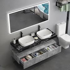 It has a solid construction. Luxury Modern 48 60 Floating Bathroom Vanity Set Wall Mount Vessel Single Double Sink Vanity With Drawers Black Marble Modern 48 60 Floating Bathroom Vanity Set Wall Mount Vessel Single