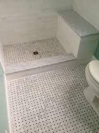 This Is A Nice Curb For The Shower Although No Door Is Shown It Gives A General Idea Of The Continuou Basketweave Tile Bathroom Bathroom Toilets Shower Floor