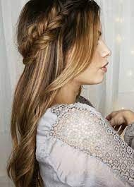 Pretty Crown Braids And Hair Down Wedding Hair Style Idea Medium Length Hair Styles Hair Styles Bridesmaid Hair Half Up