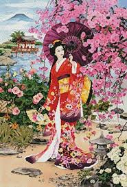Lilac japanese geisha cross stitch pattern. Teien Cross Stitch Pattern By Tereena Clarke Crosstitch Com
