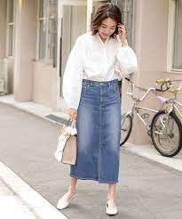 デニムスカートの大人コーデ 2020最新 カジュアルすぎない上品な着こなしテク folk pencil skirt outfits maxi pencil skirt skirt outfits