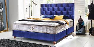 Jockenhöfer gruppe boxspringbett, mit bettkasten und topper blau komplettbetten. Designer Boxspringbett Zurich Samt Bezug Xxl Matratze Moebella24