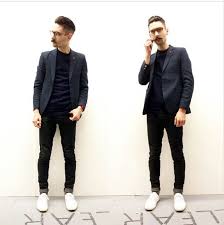Black Suit Black Sweater Black Jeans White Sneakers Tennis Shoes Winter Spring Fall Jfav Su Suits And Sneakers Business Casual Men Classy Suits
