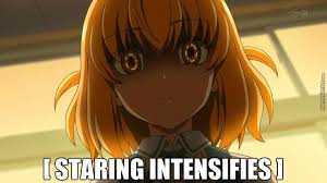 Staring Intensifies By Recyclebin Meme Center Anime memes, like most memes, often use an image from an anime series to make an observation about everyday life or a direct comment on the series or film from which the image is taken. staring intensifies by recyclebin