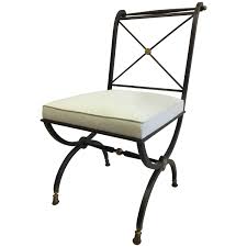 French Mid Century Partial Gilt Wrought Iron Side Desk Chair Gilbert Poillerat Wrought Iron Chairs Iron Chair Vintage Chairs