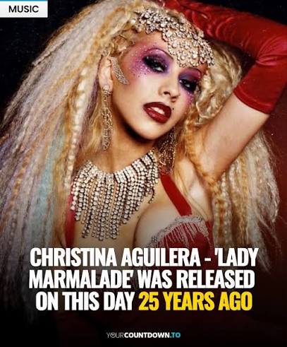 Christina Aguilera – “Lady Marmalade” (2001) 🔥 From the Moulin Rouge!  soundtrack, this iconic collab with Lil' Kim, Mýa & P!nk hit #1 worldwide  and won a Grammy for Best Pop Collaboration (