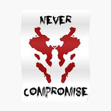Rorschach Watchmen Quote Posters Redbubble he slides his mask back down over his face what do you see? redbubble