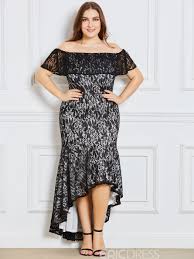 Ericdress Plus Size Hollow Asymmetrical Lace Maxi Dress