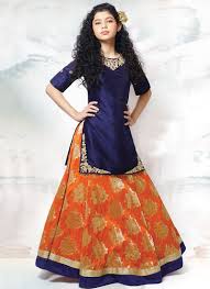 Royal Blue N Orange Long Choli Lehenga Teenage Girls Dresses Kids Fashion Dress Girls Dresses Online