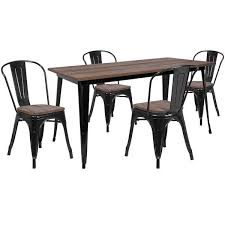 Flash Furniture Ch Wd Tbch 27 Gg 30 1 4 X 60 Black Rustic Galvanized Steel And Wood Table With 4 Stacking Chairs In 2020 Solid Wood Dining Set Metal Table Rectangular Dining Table