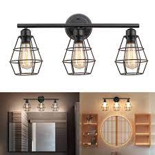 Make sure you have enough lighting to start your day right welcome to 1800lighting's selection of bath vanity lights, where you'll find thousands of styles to complement your unique bathroom lighting decor. Industrial Bathroom Vanity Light 3 Lights Vintage Metal Cage Wall Sconce Rustic Farmhouse Wall Light Fixture For Mirror Cabinets Bar Cafe Bedroom Dressing Table Walmart Com Walmart Com