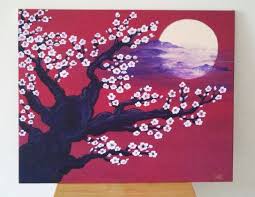 Black And White Cherry Blossom Wall Art Red Black White Custom Cherry Blossom Painting Etsy Cherry Blossom Painting Painting Painting Drawing