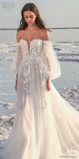 Off Shoulder Bishop Sleeve Wedding Dress Lee Petra Grebenau 2020 Wedding Dresses Fields Of Pearls Bridal Collection Wedding Inspirasi In 2020 Dream Wedding Dresses A Line Wedding Dress Wedding Dresses Vintage
