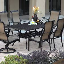 Darlee Monterey 7 Piece Sling Patio Dining Set Bbqguys Modern Patio Furniture Patio Furniture Sets Patio Furniture Dining Set