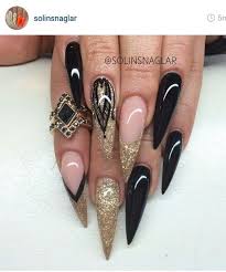 Black And Gold Acrylic Nails Coffin Black And Gold Red And Gold Nails Rhinestone Nails Gold Acrylic Nails