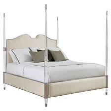 Beautifully crafted from birch solids with cherry pecan and elm burl veneers the distinctive marquetry and intricate embellishments compliment a classic chestnut finish. Caracole The Post Is Clear Modern Classic Acrylic Beige Upholstered Four Poster Bed King King Kathy Kuo Home