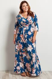 Navy Blue Floral Plus Size Maxi Wrap Dress Plus Size Long Dresses Plus Size Maternity Dresses Plus Size Sundress
