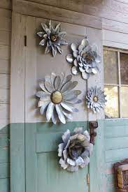 Set 5 Galvanized Metal Flower Wall Hangings Metal Flowers Scrap Metal Art Metal Garden Art