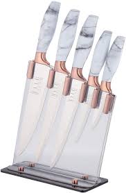6 Piece Marble Knife Block Set In 2020 Knife Block Set Rose Gold Kitchen Knife Block
