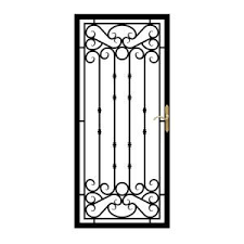 Unique Home Designs 36 In X 80 In Solstice Tan Surface Mount Steel Security Door With Insect Steel Security Doors Wrought Iron Front Door Wrought Iron Doors