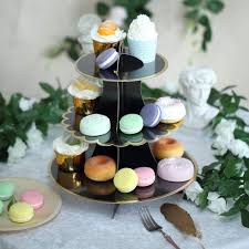 Black And White Checkered Cake Stand 3 Tier 13 Black Cardboard Cupcake Stand Gold Scalloped Edge Dessert Tower Food Display Stand In 2020 Food Display Stands Cardboard Cupcake Stand Food Display