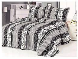 The most common black white bedspread material is cotton. 3 Piece 100 Cotton Quilt Set Printed Quilted Bedspread Queen Black White Skylinewears