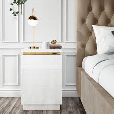 Shanghai golden furniture bedroom cheap french style white wooden nightstand with 3 draws. Isabella White Gloss 3 Drawer Bedside Table With Gold Trim 139 97 Go Furniture Co Uk