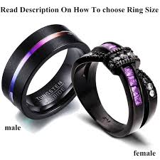 Couple Rings Men S Rainbow Titanium Steel Ring And Women S 10kt Black Gold Filled Amethyst Diamond Engagement Ring Wish Black Rings Moissanite Engagement Ring White Gold Mens Black Ring