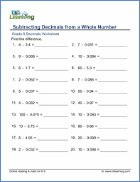 grade 6 addition and subtraction of decimals worksheets k5 learning