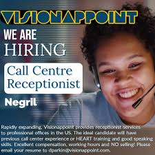 Call center receptionists needed in Negril. Rapidly expanding,  Visionappoint provides receptionist services to professional offices in the  US. The ideal candidate will have previous call center experience or HEART  training and good