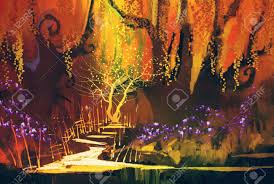 Extra wide panorama of a gorgeous forest in autumn, a scenic landscape with pleasant warm sunshine happy hispanic family with two children walking in a forest dark magic forest. Abstract Colorful Landscape Fantasy Forest Illustration Painting Stock Photo Picture And Royalty Free Image Image 46907294