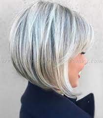 Bob Haircut Silver Color Stacked Bob Hairstyle Hair Styles Short Hair Styles For Round Faces Thick Hair Styles