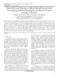 Check spelling or type a new query. Pdf Ethical Decision Making In A Mixed Methodological Study Investigating Emotional Intelligence And Perceived Stress Amongst Academics