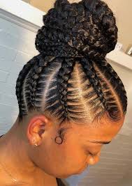 Keep your braided bun sleek and edges laid without the mess with an edge control like eden bodyworks misa hylton hit black girls rock! 23 Amazing Feed In Braids With High Bun Styles For 2019 Fashionsfield Braided Hairstyles For Black Women Cornrows Cornrow Hairstyles Braided Bun Hairstyles