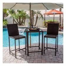 The Gorgeous Mercury Row Reg Corlane 3 Piece Bar Height Bistro Set Is The Perfect Blend Of Style And Funct Bistro Patio Set Wicker Dining Set Patio Dining Set