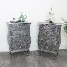 Introduce style with silver bedside tables that lend a luxurious touch to your bedroom. Pair Of Silver Embossed Bedside Tables Monique Range