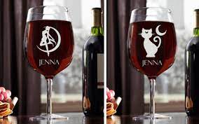 Glass wine glass, with outdoor vinyl decor. Indulge Your Inner Sailor Scout With These Custom Engraved Sailor Moon Wine Glasses Grape Japan