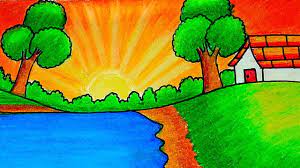 Drawing of natural scenery sunrise easy / chitrapat drawing paper, 270 gsm, 100% cotton fibre, acid free, texture mat 8in x 10in #surucreations #artworkruchika. How To Draw Beautiful Sunrise Scenery Drawing Scenery Drawing Landscape Drawing Of Nature Youtube