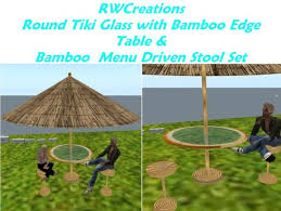 Download 38 royalty free tiki umbrella vector images. Second Life Marketplace Round Tiki Umbrella Glass With Bamboo Table Top With Menu Driven Stool S Set Boxed
