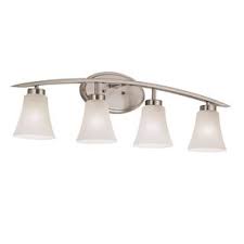 30.13 in l x 9.13 in h x 6.38 in d Shop Portfolio 4 Light Lyndsay Brushed Nickel Standard Bathroom Vanity Light At Lowe S Vanity Light Bar Vanity Lighting Bathroom Light Fixtures