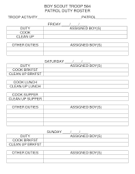 den camping assignment duty chart google search scout